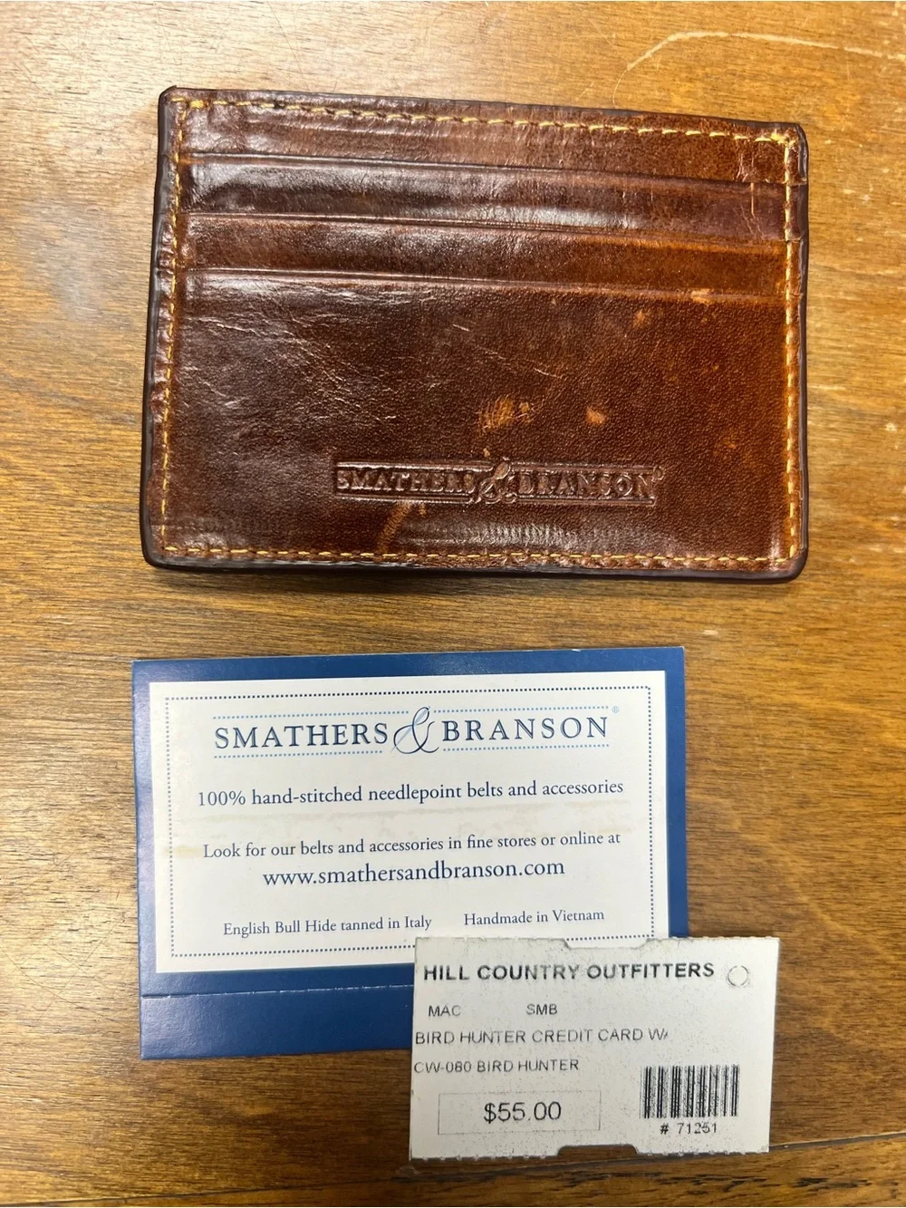 Smathers & Branson Needlepoint Bird Hunter Card Wallet - Orange & Navy NWT